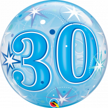 Balão Bubble " Birthday Blue Sparkle 30 anos "