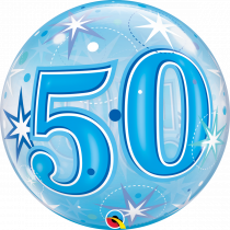 Balão Bubble Birthday Blue Sparkle 50 anos