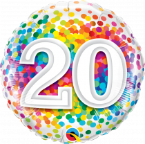 Balão Foil Confetes Arco Iris 20 anos