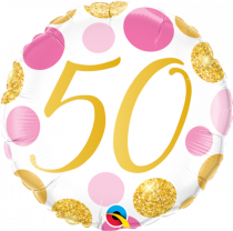 Balão Foil Rosa & Dourado Dots 50 anos