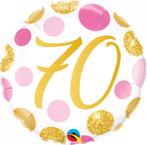 Balão Foil Rosa & Dourado Dots 70 anos