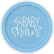 8 Pratos Baby Shower Azul 22cm