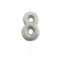 Vela glitter prata numero 8