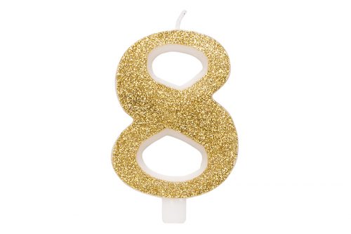 vela dourada glitter numero 8