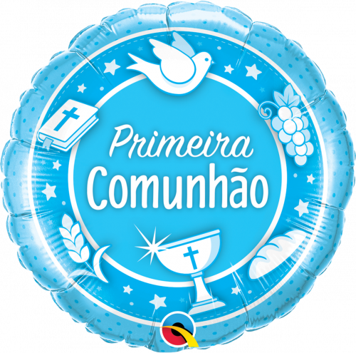 Balão Foil " Primeira Comunhão - Azul "