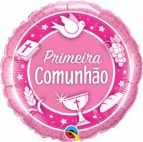 Balão Foil " Primeira Comunhão - Rosa "