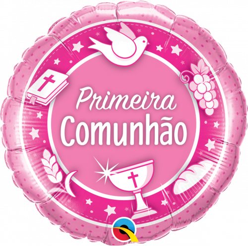 Balão Foil " Primeira Comunhão - Rosa "