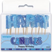 Velas Happy Birthday Azul glitter