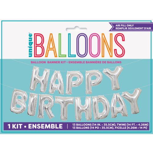 Kit Banner Happy Birthday Balões foil Prata