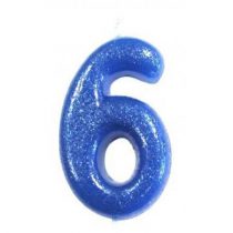 Vela número 6 azul glitter