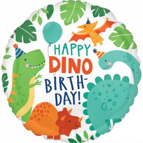 Balão foil redondo Happy Dino Birthday - Dinossauros 45 cm