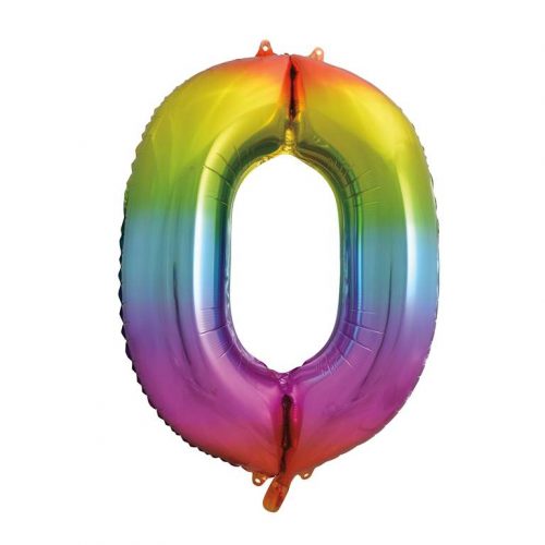 balão foil numero 0 arco iris