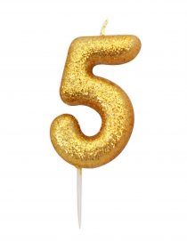 Vela numero 5 dourado glitter