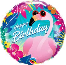 Balão Foil " flamingo Tropical Happy Birthday " 46 cm diâmetro