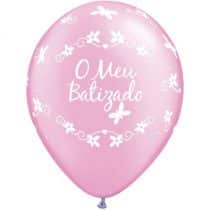 BALÃO LATEX O MEU BATIZADO rosa